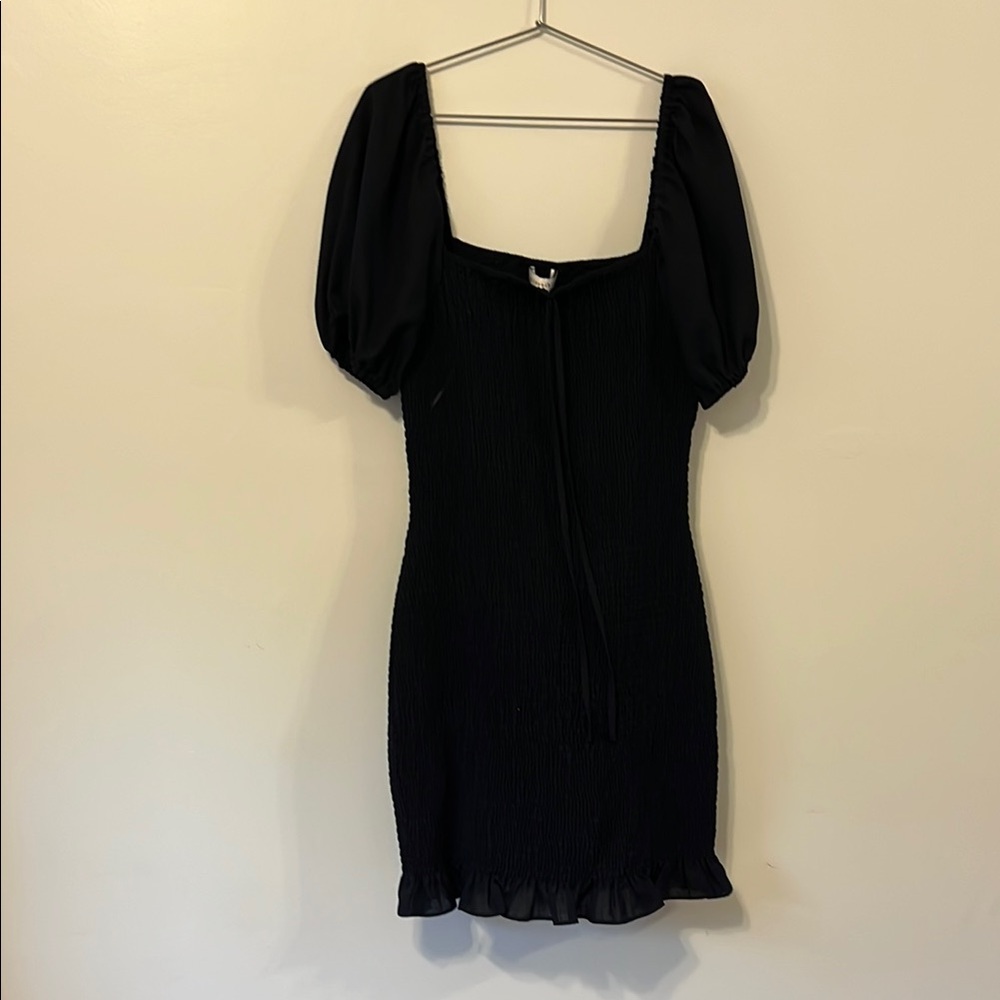 Navy blue Bodycon Mini Dress‎ with Ruched Puff Sleeves